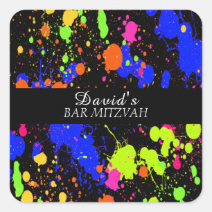  Bat/Bar Mitzvahs Neon Paint Splatter  Square Sticker