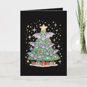 Bat Bird Christmas Tree Xmas Lights Santa Hat Card