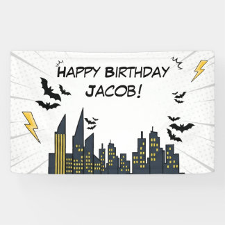 Bat Black and Gray Comic Birthday Banner
