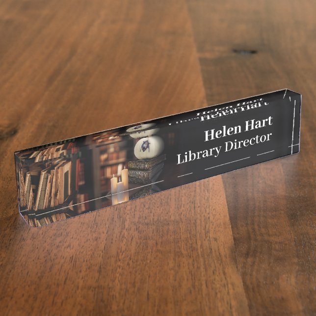 Bat, Book and Candle | Spooky Desk Nameplate (Side)