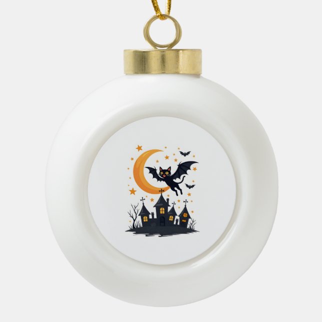 Bat-Cat Flight Patrol Ceramic Ball Christmas Ornament (Front)