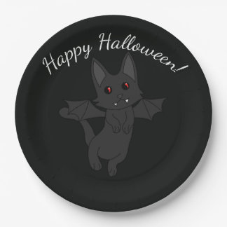 Bat Cat Halloween Happy Halloween Paper Plate