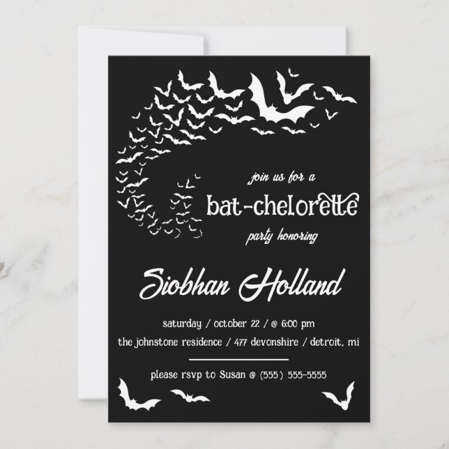 Bat-chelorette Halloween Themed Bachelorette Party Invitation (Front)