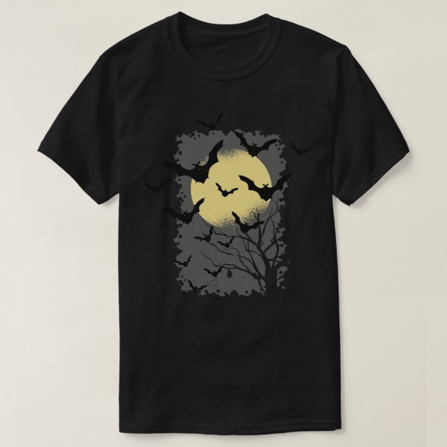 Bat Colony Flying Cool Halloween T-Shirt (Design Front)