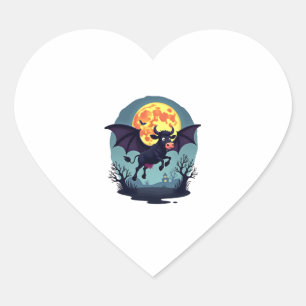 Bat Cow at Midnight Heart Sticker