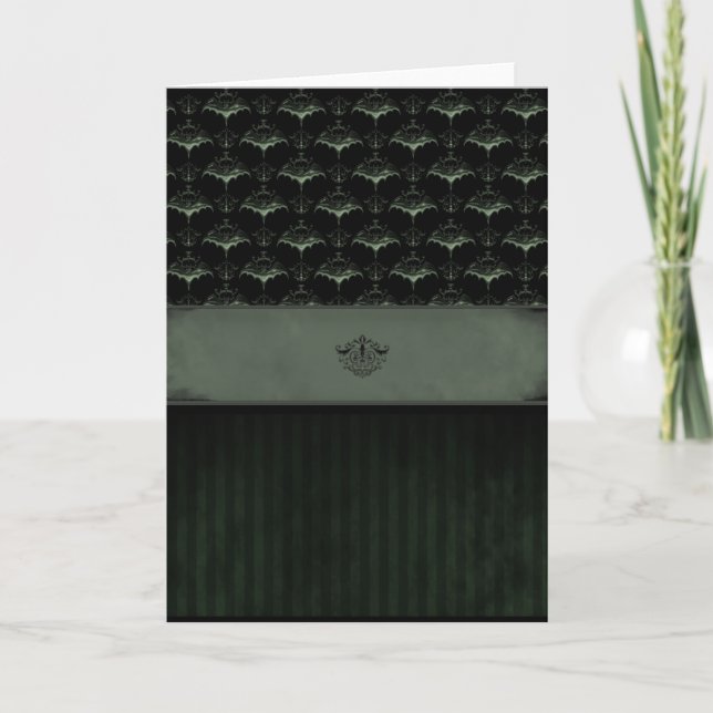 Bat Damask Card - Dark Moss (Front)