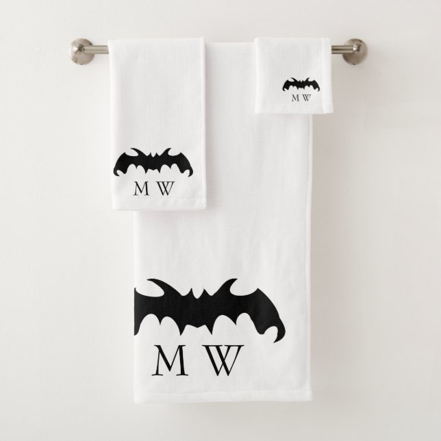 Bat Design Monogrammed Bath Towel Set (Insitu)