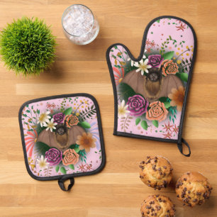 Bat Flowers Floral Botanical  Oven Mitt & Pot Holder Set