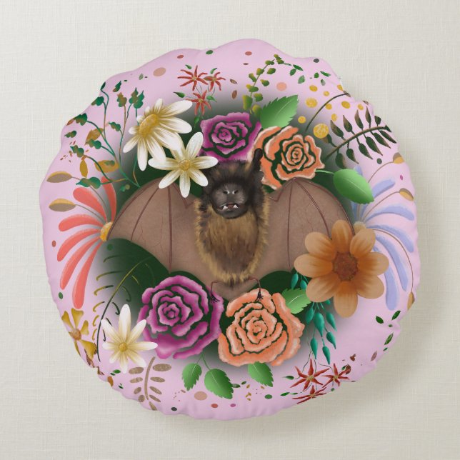 Bat Flowers Floral Botanical  Round Cushion (Back)