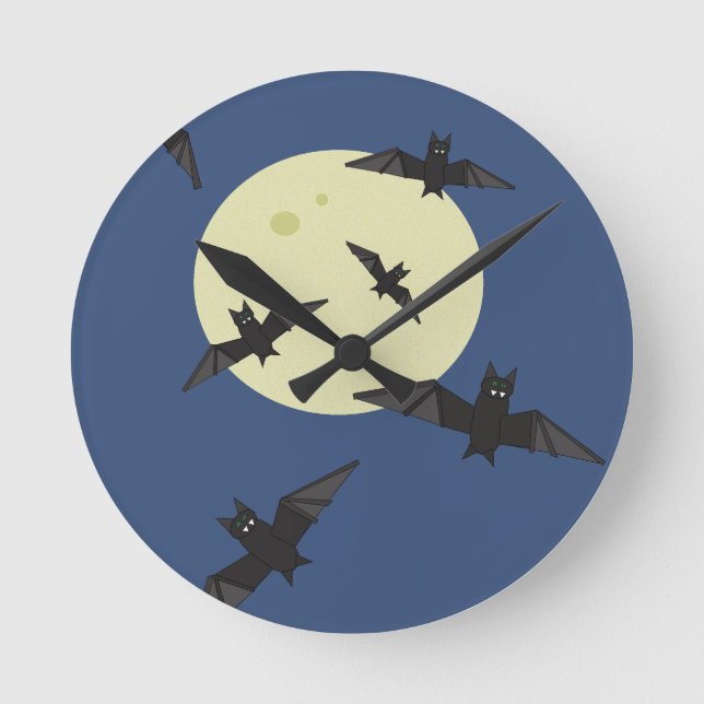 Bat flying in the moon round clock (Front)
