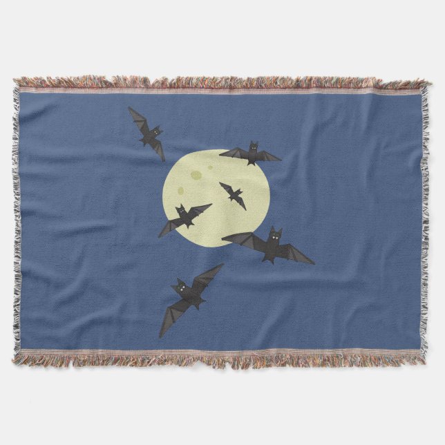 Bat flying in the moon throw blanket (Front)