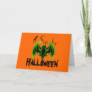 Bat Green Spooky Halloween MUSEUM Zazzle Gifts Card