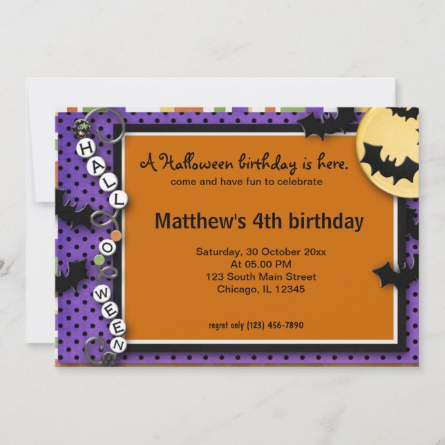 Bat Halloween Birthday Invitation (Front)