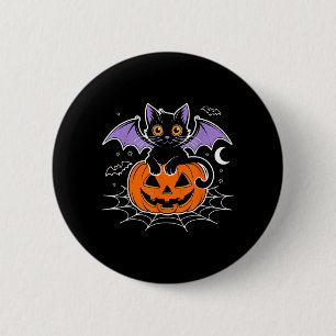 Bat Halloween _ Black Cat Bat Wings Spooky Cat Men 6 Cm Round Badge
