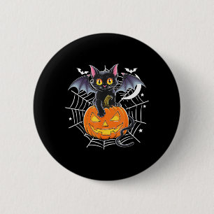 Bat Halloween _ Black Cat Bat Wings Spooky Cat Men 6 Cm Round Badge