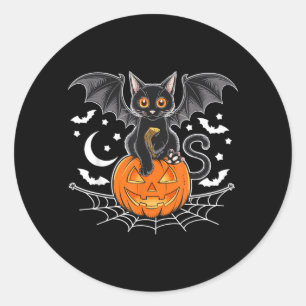 Bat Halloween _ Black Cat Bat Wings Spooky Cat Men Classic Round Sticker