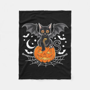 Bat Halloween _ Black Cat Bat Wings Spooky Cat Men Fleece Blanket