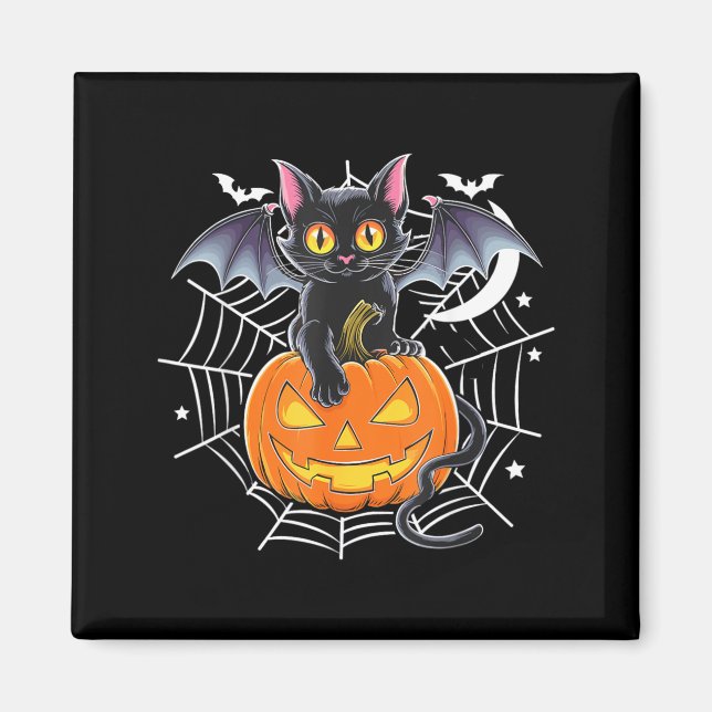 Bat Halloween _ Black Cat Bat Wings Spooky Cat Men Magnet (Front)