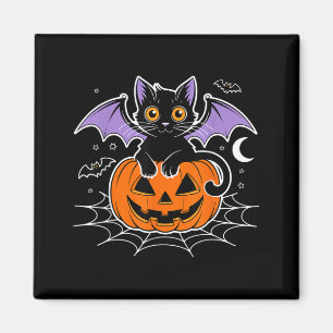 Bat Halloween _ Black Cat Bat Wings Spooky Cat Men Magnet