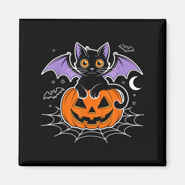 Bat Halloween _ Black Cat Bat Wings Spooky Cat Men Magnet (Front)
