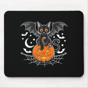 Bat Halloween _ Black Cat Bat Wings Spooky Cat Men Mouse Pad