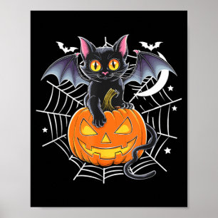 Bat Halloween _ Black Cat Bat Wings Spooky Cat Men Poster