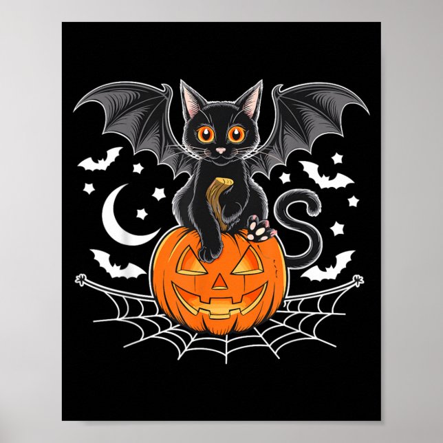 Bat Halloween _ Black Cat Bat Wings Spooky Cat Men Poster (Front)