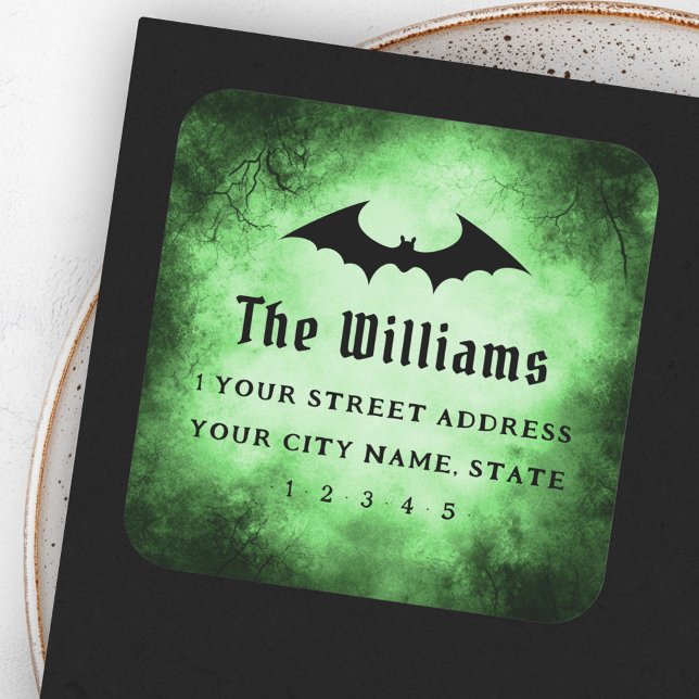 Bat Halloween black green grunge return address Square Sticker (Bat Halloween black green grunge return address Square Sticker)