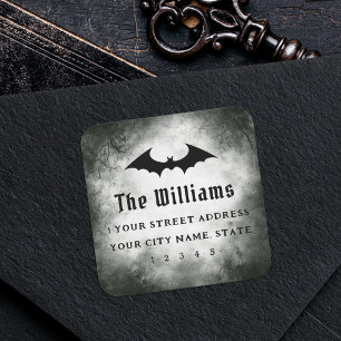 Bat Halloween black grunge return address Square Sticker