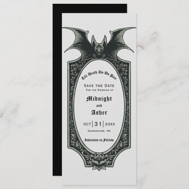 Bat Halloween Till Death Do Us Part Save The Date Invitation (Front/Back)