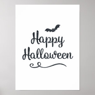 Bat Happy Halloween Party Cute Typography Art Poster