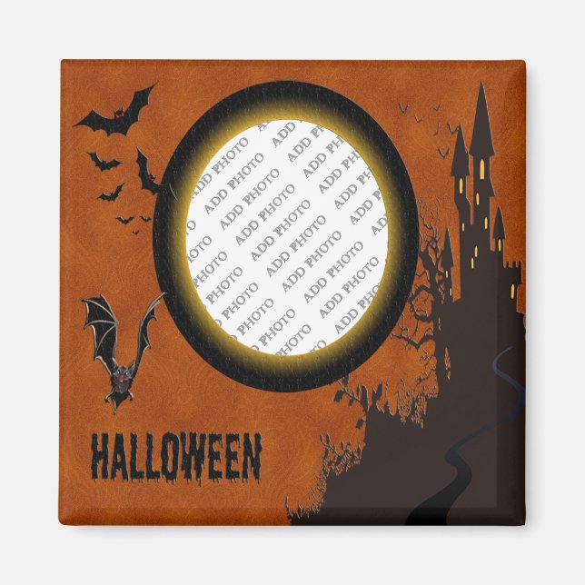 Bat, Haunted House Photo Frame and Orange Sky Magnet (Front)