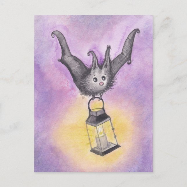 Bat Holding a Lantern Postcard (Front)