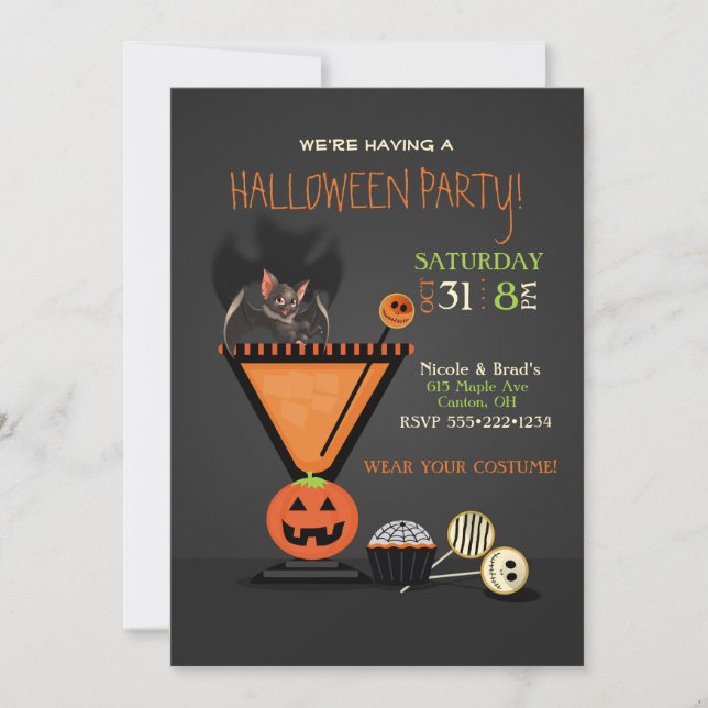 Bat in a Cocktail Halloween Party Invitation (Front)