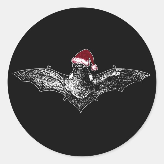 Bat in a Santa Hat Classic Round Sticker (Front)