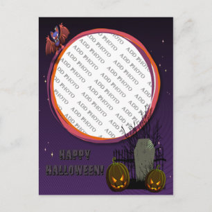 Bat, Jack o' Lanterns, Tombstone, Add Photo Frame Postcard
