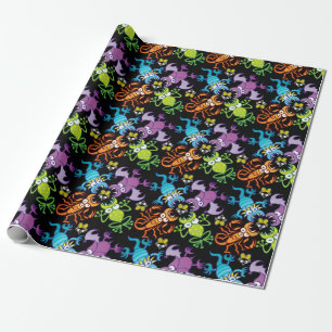 Bat, lizard, scorpion and frog hunting a poor fly wrapping paper