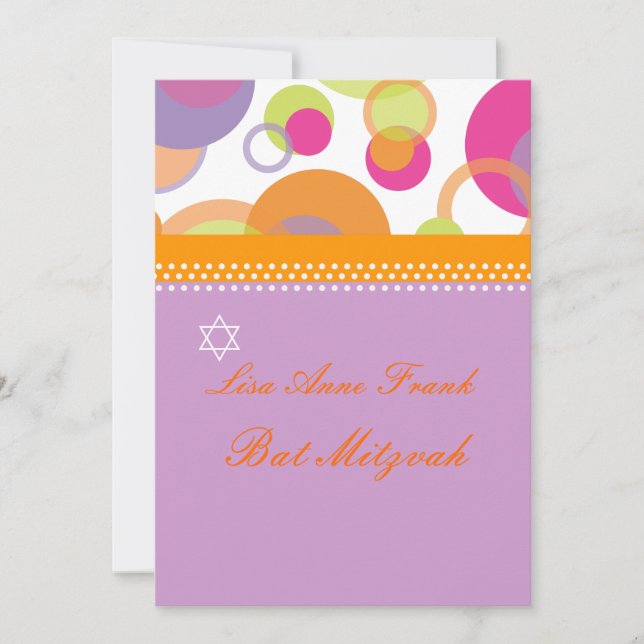Bat  Mitvah+Mod Bubbles/orange/hot pink Invitation (Front)