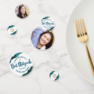 Bat Mitzvah 2 Photo Turquoise Agate Gold Script Confetti