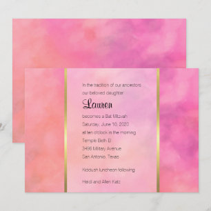 Bat Mitzvah Abstract Design in Pink Invitation