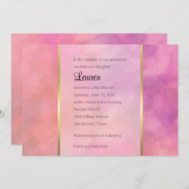 Bat Mitzvah Abstract Design in Pink Invitation (Front/Back)