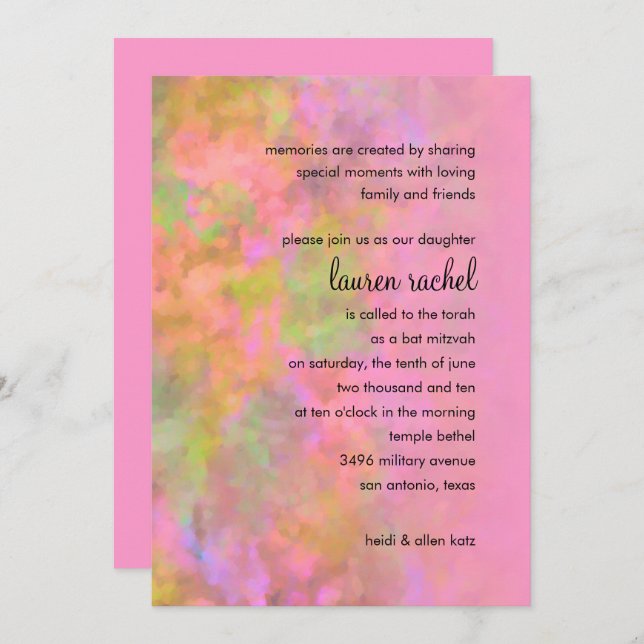 Bat Mitzvah Abstract Design in Pink Invitation (Front/Back)
