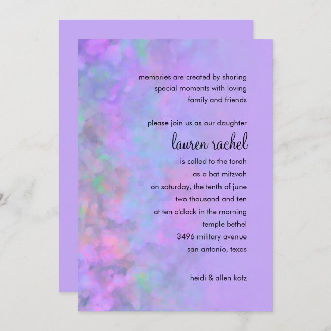 Bat Mitzvah Abstract Design in Purple Invitation (Front/Back)
