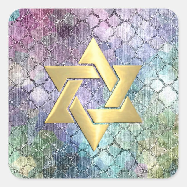Bat Mitzvah Abstract Pastel Pattern Square Sticker (Front)