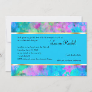 Bat Mitzvah Abstract Turquoise Blue Pink Aqua Invitation