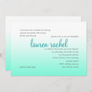 Bat Mitzvah Any Colour and Aqua Ombre Gradient Invitation