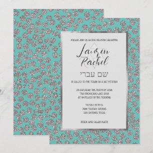 Bat Mitzvah Any Colour with Silver Glitter Dots Invitation