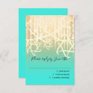 Bat Mitzvah Aqua and Gold Sparkly Lights RSVP Card