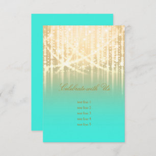 Bat Mitzvah Aqua Green and Gold Sparkly Lights Invitation
