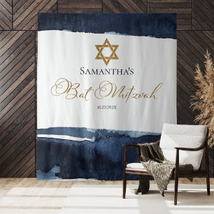 Bat Mitzvah Backdrop   Blue Watercolor Abstract Tapestry